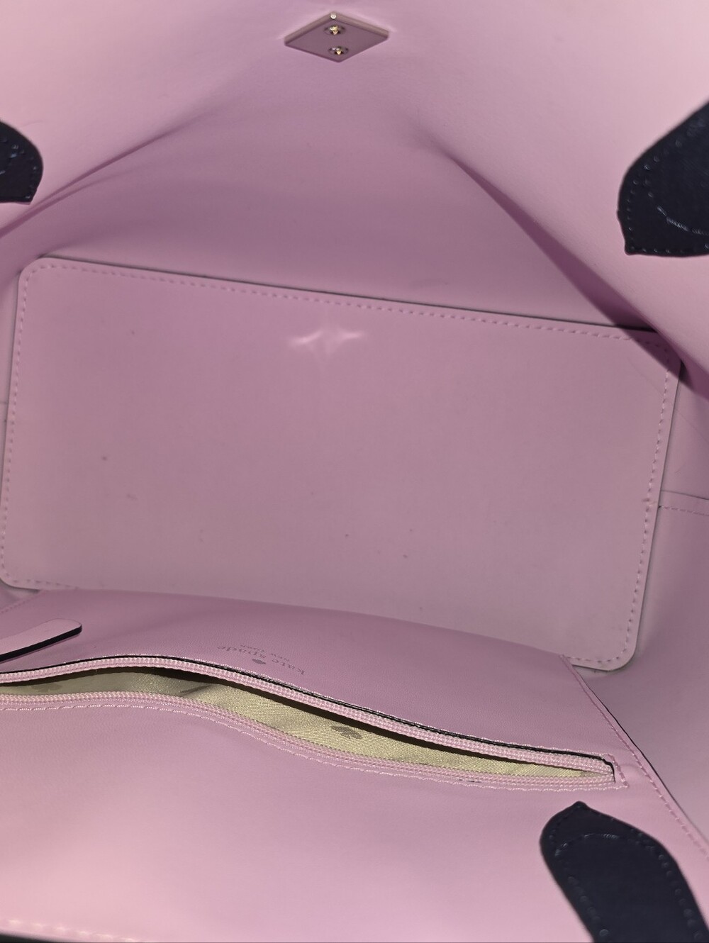 NWOT Kate Spade Navy Blue Leather Floral Rose Tote Open Top Clip Closure - Picture 7 of 8